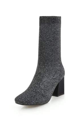 Bottine de chaussette élastique bout carré talon épais