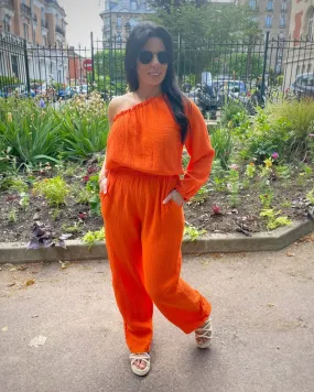 Combinaison asymétrique gaze de coton orange
