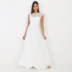 Robe longue à dentelle- Blanc